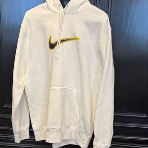 Nike White Hoodie with Black and Gold Logo